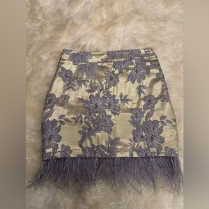 Endless Rose gold / mauve brocade skirt with feather trim - Small